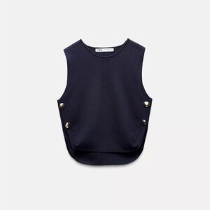 Zara Dark Blue Tank Top with Button Accents